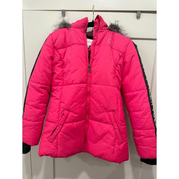 Calvin Klein Jeans Other - Calvin Klein Jeans Girls Pink Puffer Jacket Faux Fur Hood Size L (12/14)